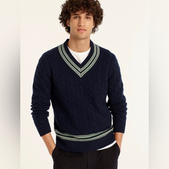 J. Crew Other - J.Crew Cashmere cable-knit V-neck cricket sweater size XL